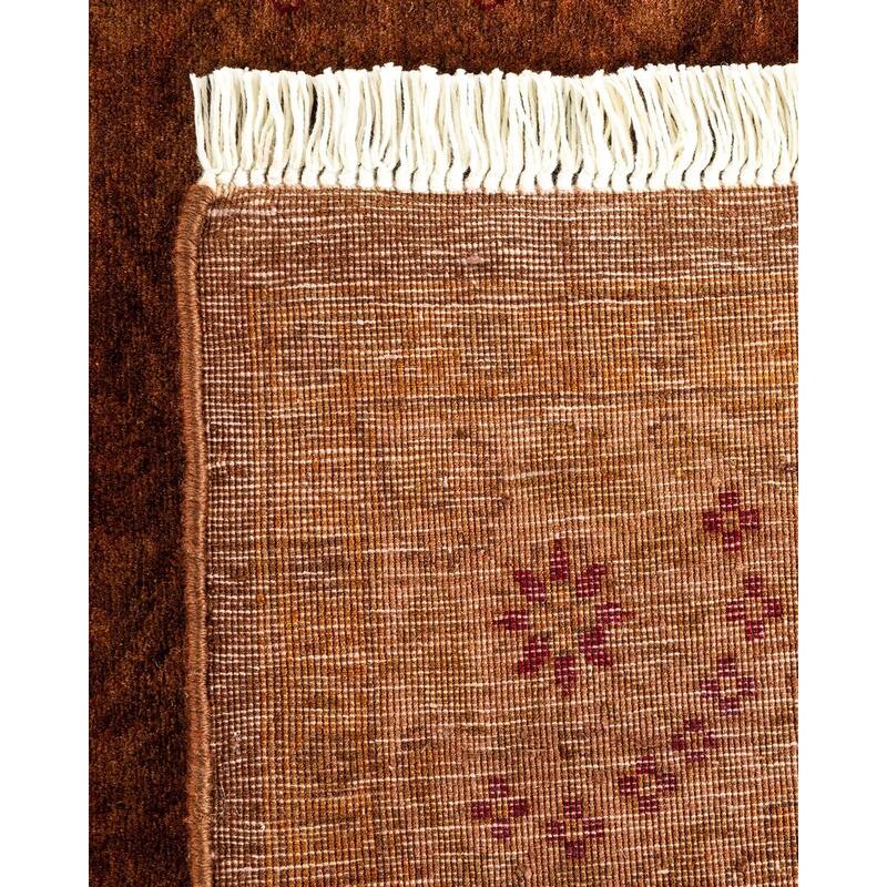 Overton Hand Knotted Wool Vintage Inspired Modern Contemporary Overdyed Brown Runner Rug - 3' 2" x 22' 4"