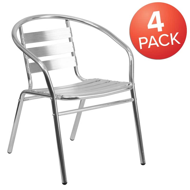 4 PK Commercial Aluminum Indoor-Outdoor Stack Chair - Triple Slat Back and Arms