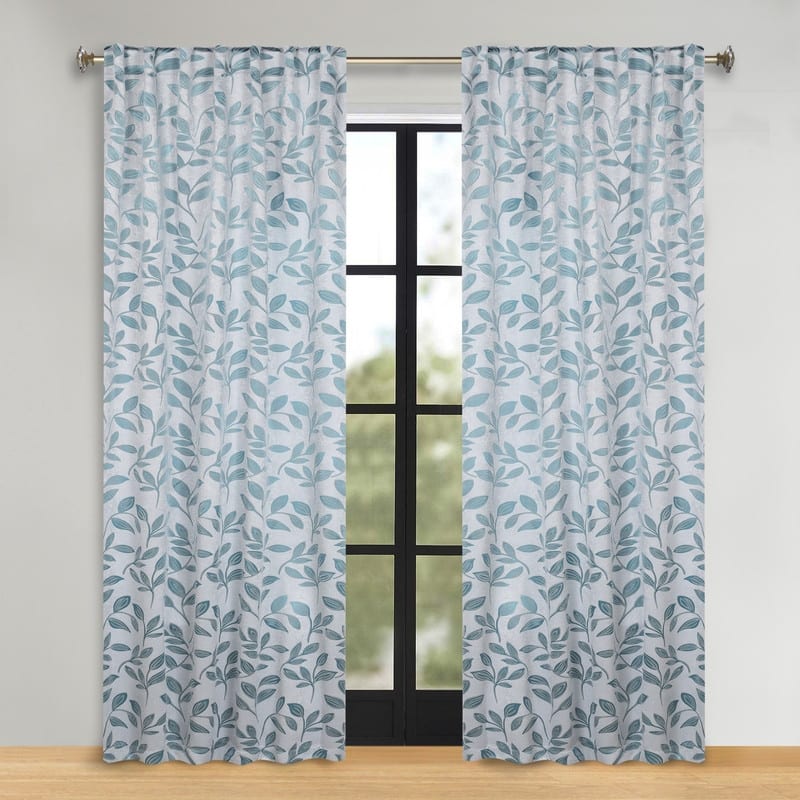 Superior Leaves Machine Washable Room Darkening Curtains with Back Tabs, Set of 2