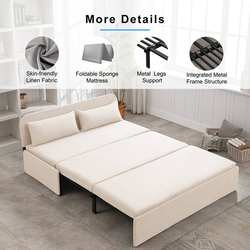 Mixoy Linen 2-in-1 Convertible Sofa Bed,Twin/Queen Pull Out Sleeper Sofa with Mattress,Cushions