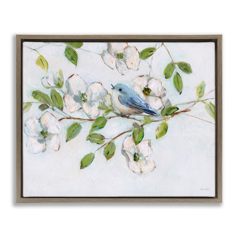 Stupell Bluebird on Dogwood Branch Framed Floater Canvas Wall Art Design By Sally Swatland - 21 x 17 - Brown