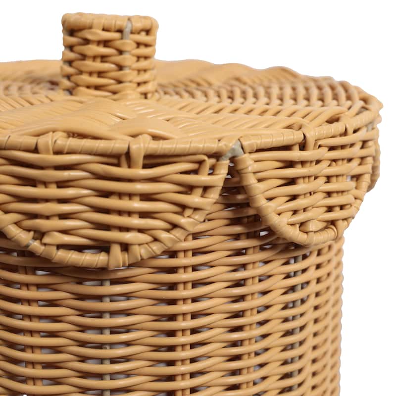 Fern Modern Bohemian Resin 2.9-Gallon Cylinder Wicker Watebasket with Scalloped Lid