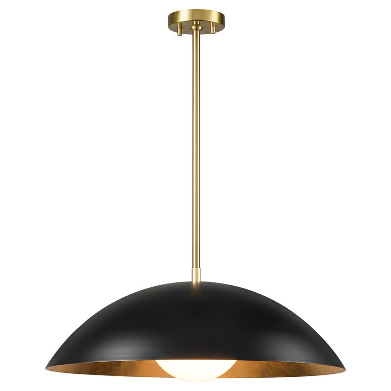 1-Light Modern Black/Gold Leaf Oversized Dome Glass Globe Pendant Light for Kitchen Island