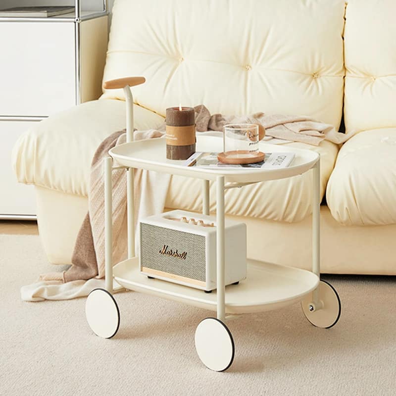 Modern 2-Tier Rolling Serving, Metal Bar Cart with Wheels, Storage - 27.56"H