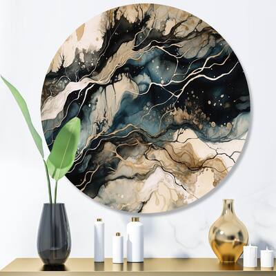 Designart "Blue Beige Marbled Dreamscape III" Modern Geometric Metal Round Wall Art
