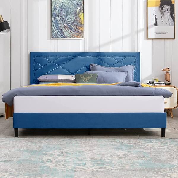 Mixoy Platform Bed Frame with High Headboard, Upholstered Platform Bed