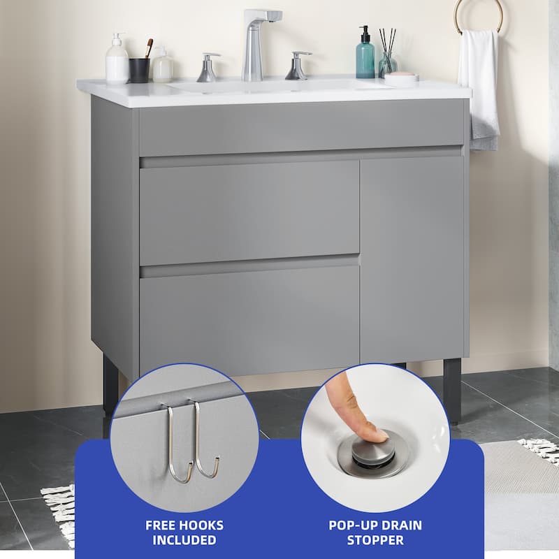 Moasis 37"/24"/16" Wide Bathroom Vanity with Top Mount Sink and Soft Close Door Modern Gray Design