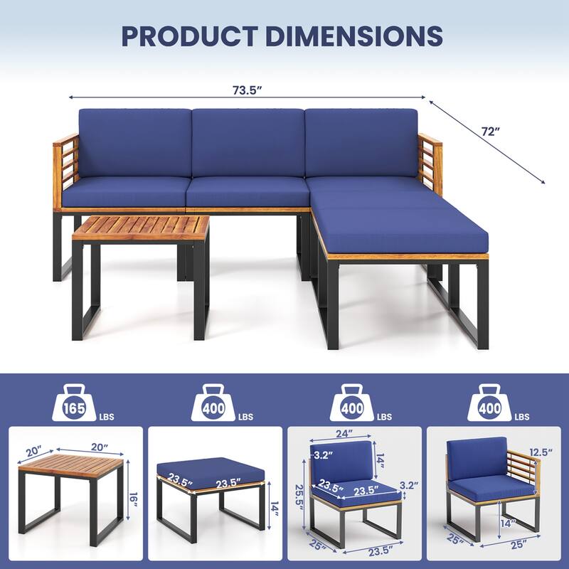 Costway 6pcs Patio Acacia Wood Conversation Sofa Seat Set Ottomans - See Details