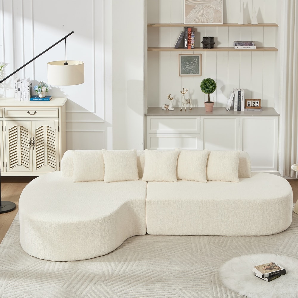 L-Shape Boneless Couch for Living Room, Curved Sectional Sofa Memory Foam Floor Sofa with 5 Pillows