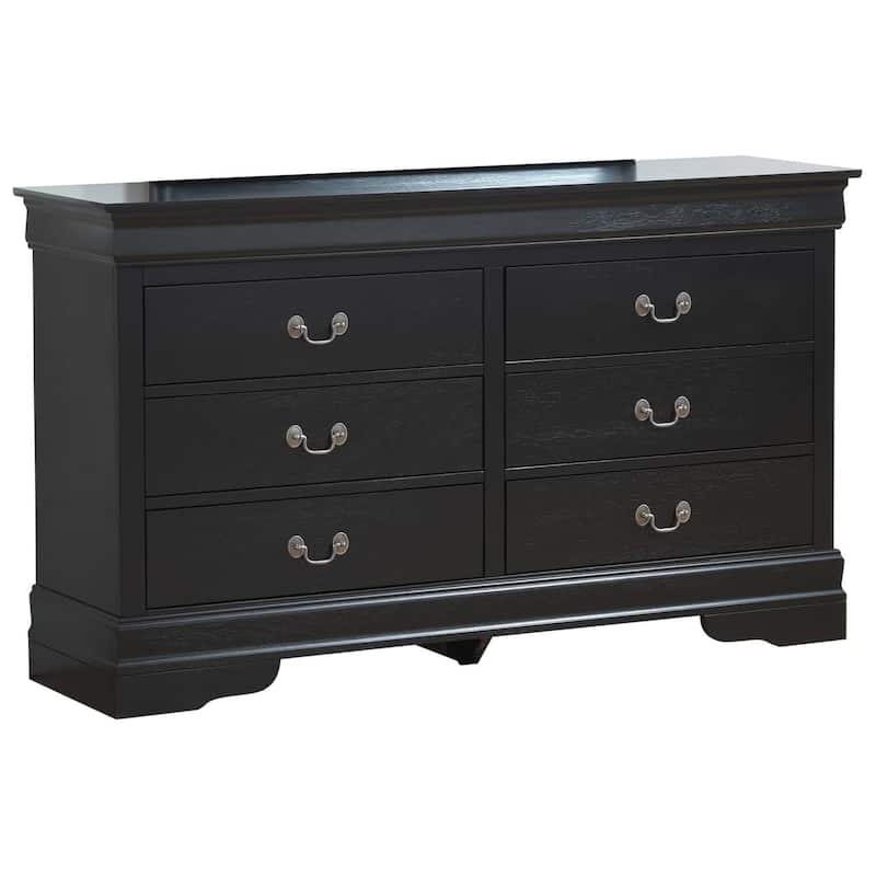 Black 6 Drawer Dresser - Bedroom Storage Chest, 57" Wide, Dovetail Drawers, Elegant Design