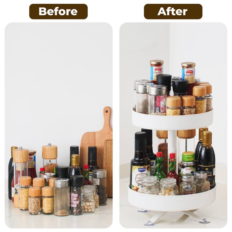 2 Tier Rotating Spice Rack, Kitchen Countertop Organizer