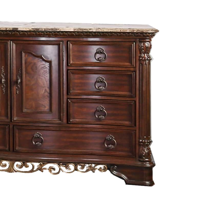 8 Drawer Wooden Dresser with 2 Door Cabinet and Marble Top, Brown