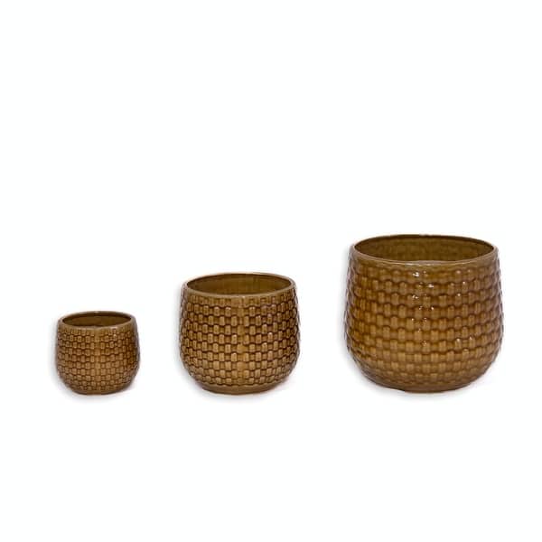 slide 2 of 25, 4-Piece Ceramic Flowerpot Set, Modern Planters for Patio, Garden, or Windowsills Orange+Dark Brown