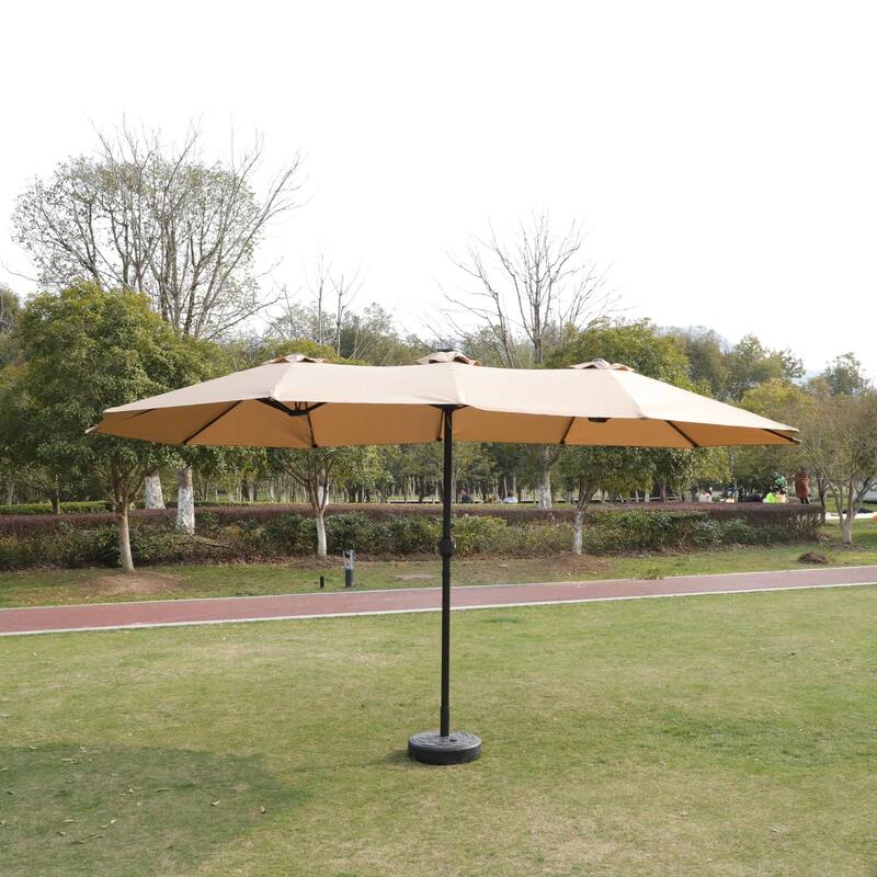 Large Double Sided Rectangular Outdoor Double Terrace Market Umbrella with Lights and Base