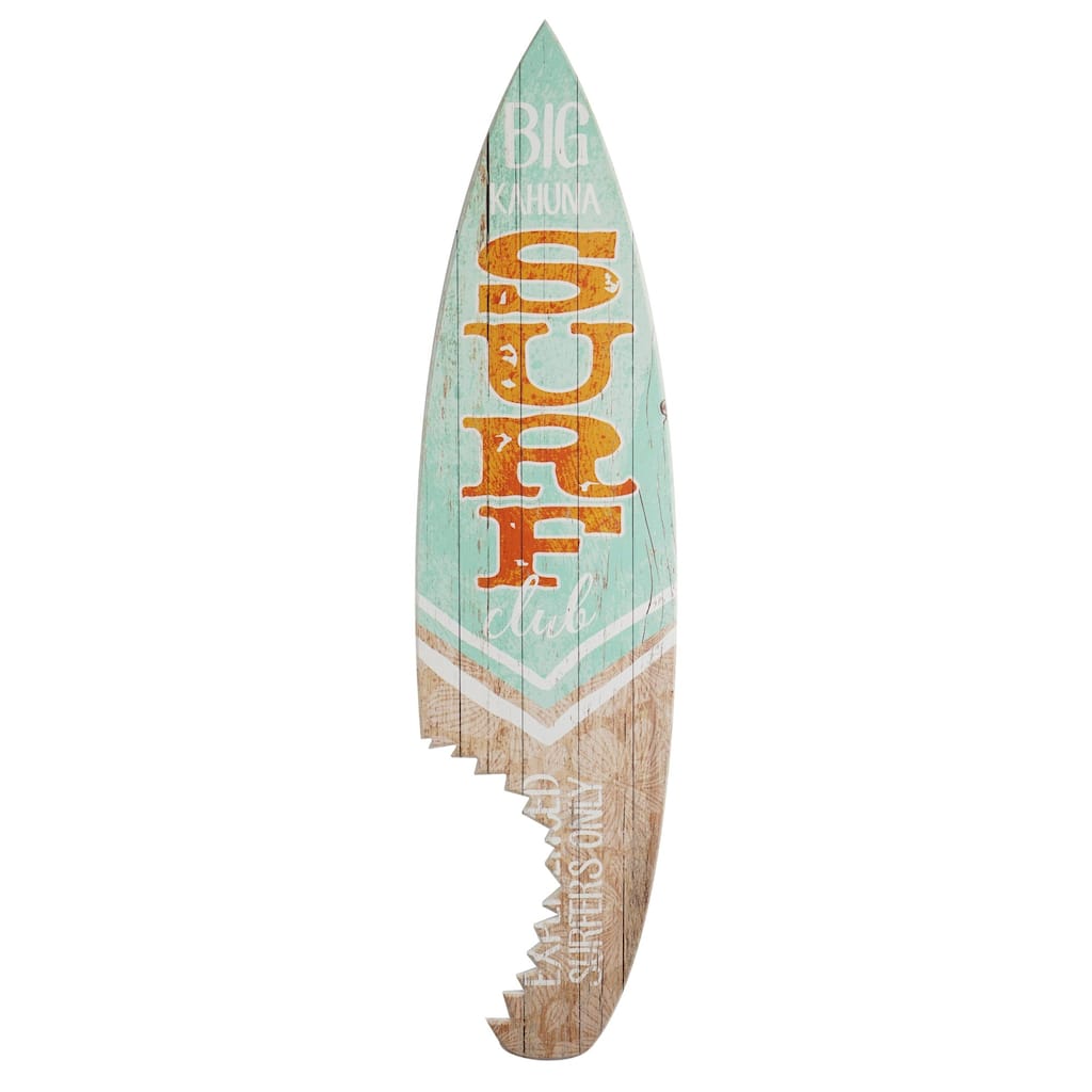 Big Kahuna Surf Club Shark Bite Wood Surfboard Plaque Wall Sign 60x15