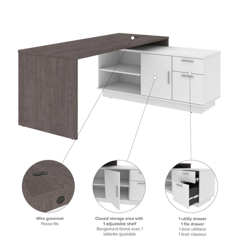 Bestar Equinox 72W L-Shaped Desk with Storage and File Drawer
