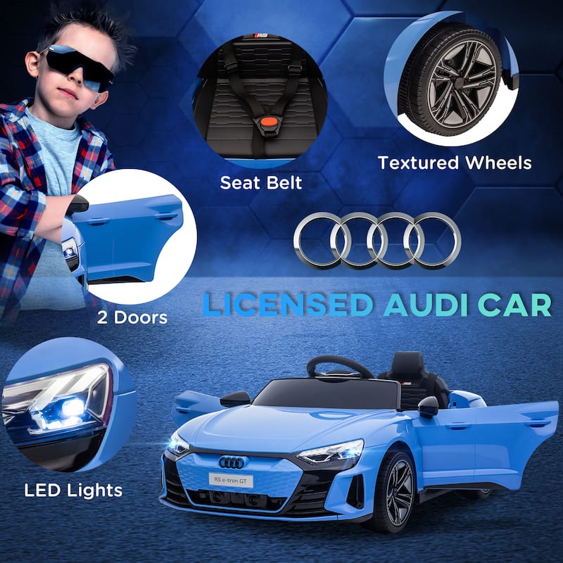12V Kids Electric Car with Remote Control & Music, Blue Ride-On Car Drift Car Engineering Car with 4 Wheels