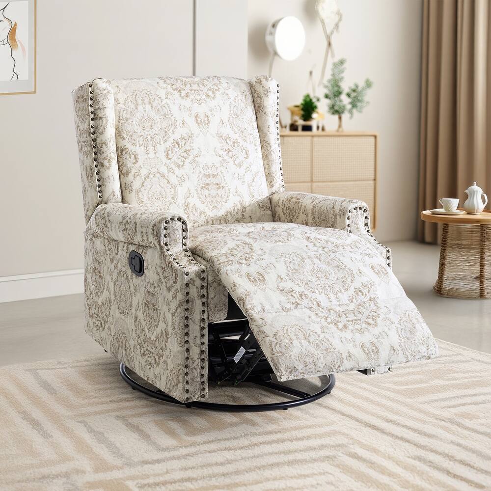 UIXE Roderich Farmhouse Floral Print Swivel Manual Push Back Recliner