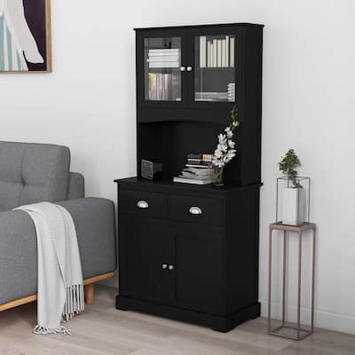 67'' Storage Cabinet Closet Kitchen Pantry Cupboard Black/White