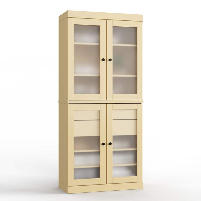 Palace Imports 100% Solid Wood 32" Bathroom Cabinet with Frosted Glass Doors, 2-Drawers and Adjustable Shelves