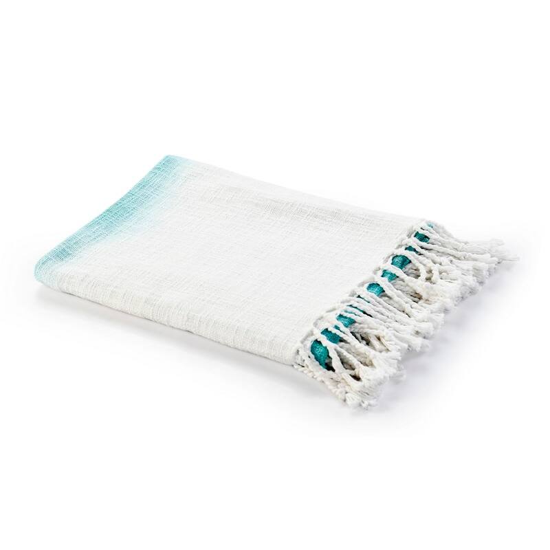 Sevita Angel Blue Shibori Slab Standard Size Throw Blanket with Fringe