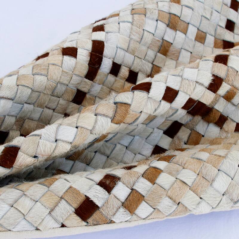Sevita Ivory/Brown Weaved Faux Leather Lumbar Pillow