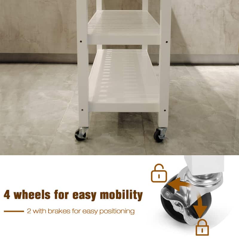 45" Kitchen Island Cart with Wheels, 2 Drawers & Open Storage Shelves - 45 x 17 x 35 inches