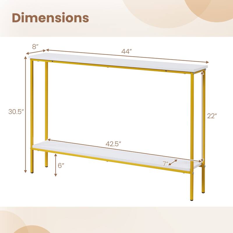 44 Inch Modern 2-Tier Console Table with Lower Storage Shelf for Entryway Living Room or Hallway - 44"L x 8"W x 30.5"H