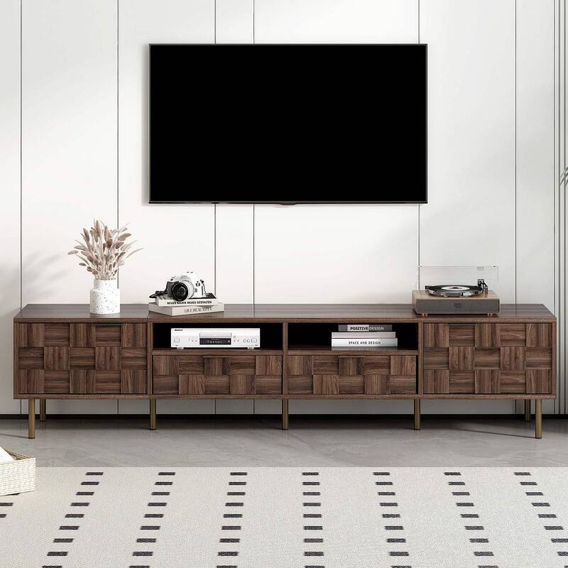 78 Inch Mid Century Modern TV Stand With Storage Cabinets - 15"W