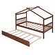 preview thumbnail 20 of 43, Twin Size Wooden House Bed with Twin Trundle with Roof for Kids