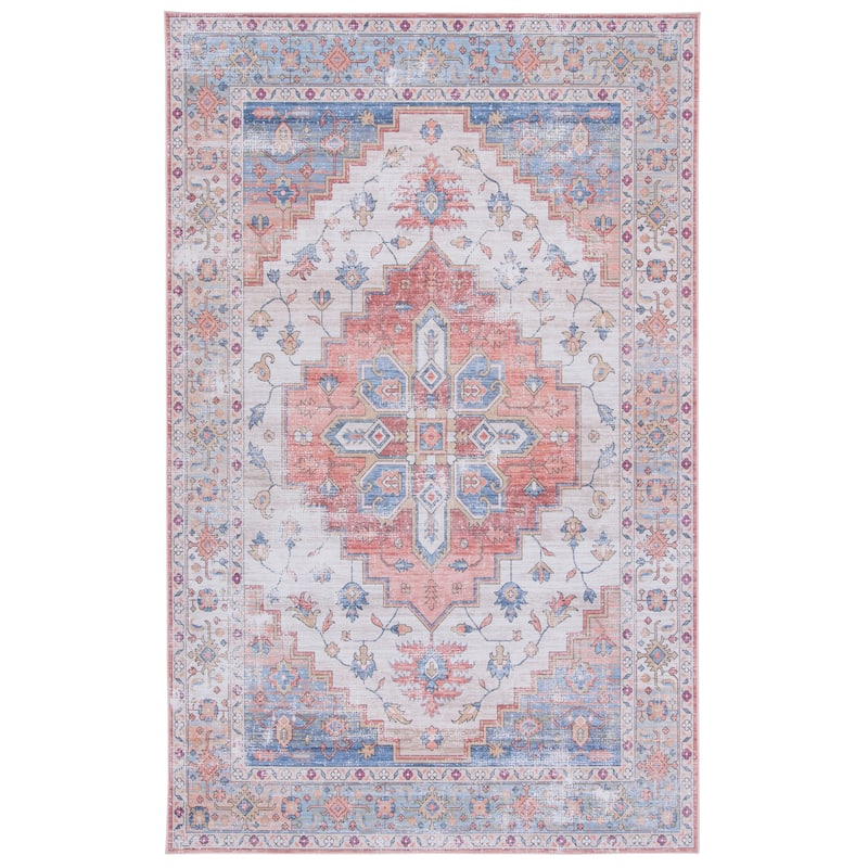 SAFAVIEH Tucson Machine Washable Slip Resistant Malvina Oriental Medallion - 3' x 5' - Beige/Blue - Rectangle