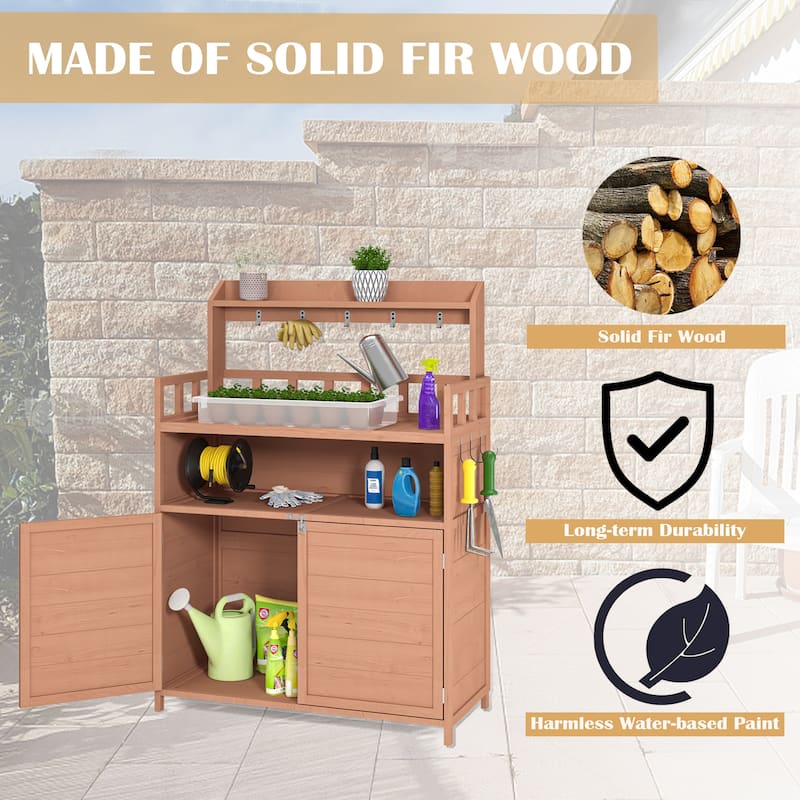 Versatile Potting Bench Outdoor Gardening Table, Wood Planting Workstation with Cabinet & Shelf - 55.12“H