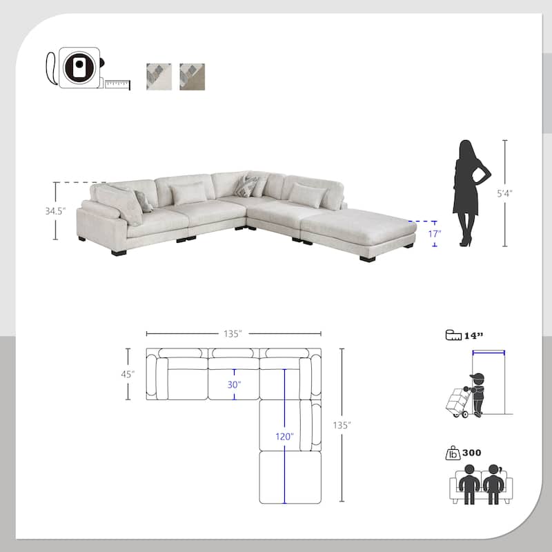 Abbeville Microfiber 5-Piece Modular Sectional with Ottoman