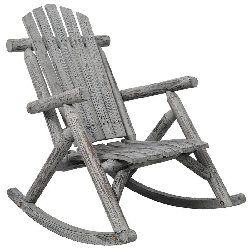Outdoor Wooden Rocking Chair for Porch, Patio, or Garden - 26" x 39.375" x 38" - Light-Grey