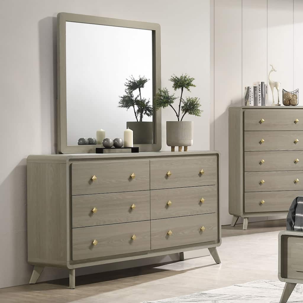 Furniture of America Thaila Modern 2-Piece Grey 6-Drawer Dresser and Mirror Set