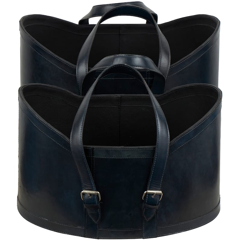 Modest Leather Handmade Storage Basket with Handles (Set of 2) - Brown or Dark Blue