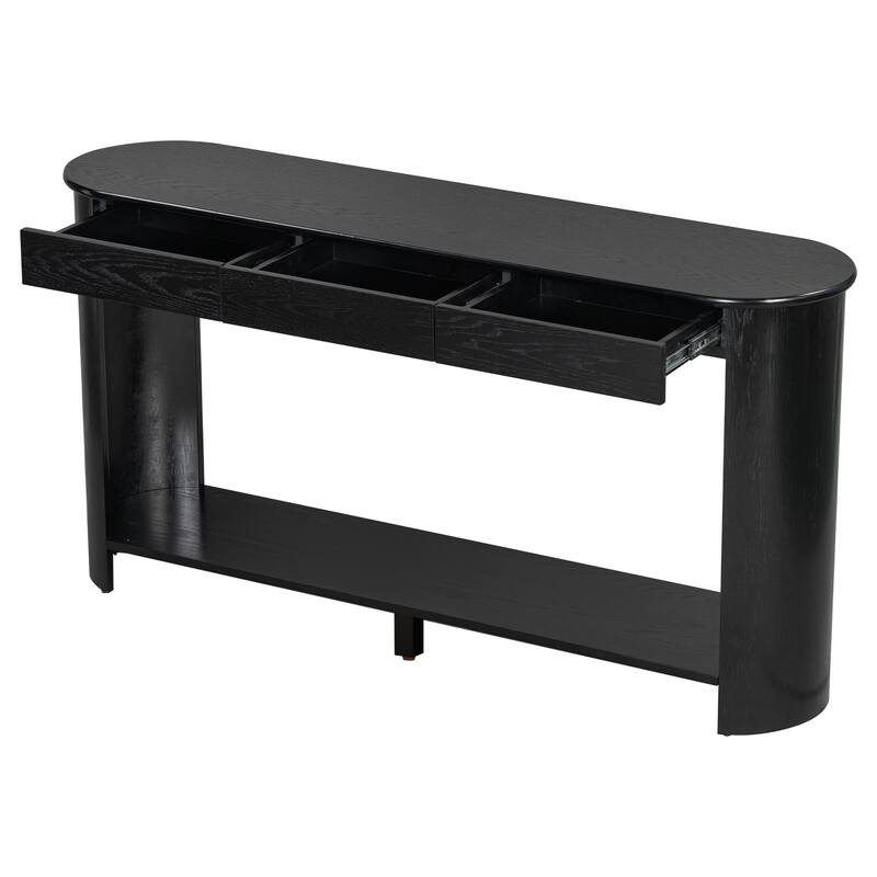 59.8"Modern Veneer Console Table with 3 Drawers,Farmhouse Entryway Table with Shelf,Wood Sofa Table with Semi-Circular Design