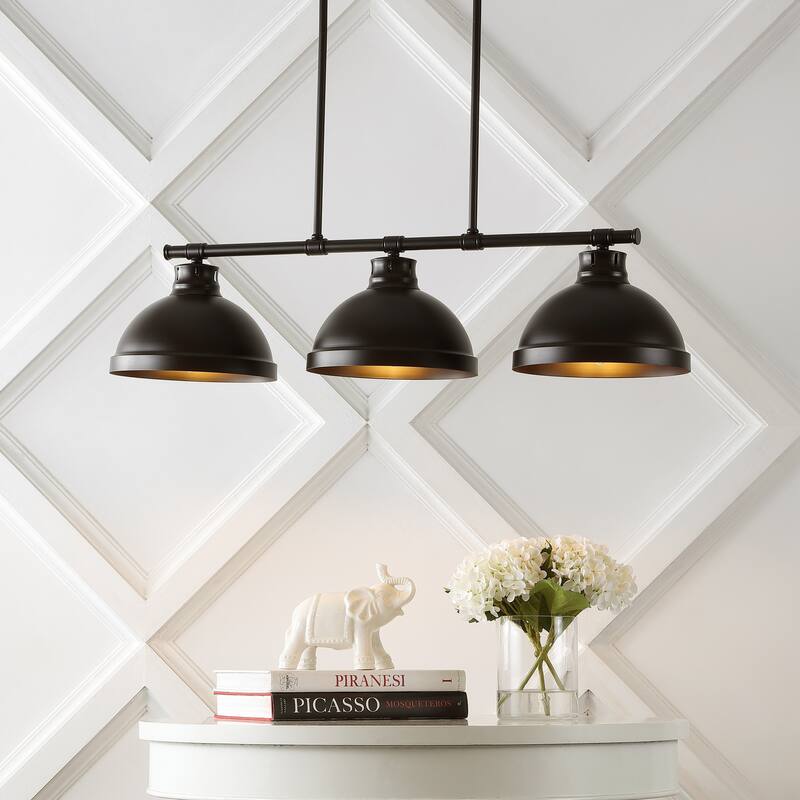 Levi 36" 3-Light Industrial Farmhouse Iron Linear LED Pendant, Oil Rubbed Bronze by JONATHAN Y - 3 Light