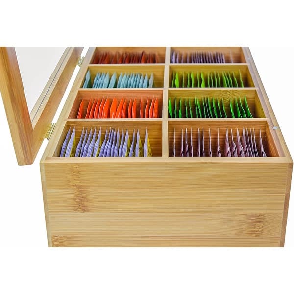 Tea Box Storage Organizer, Large 8-Storage Compartments and Clear  Shatterproof Hinged Lid Tea Chest