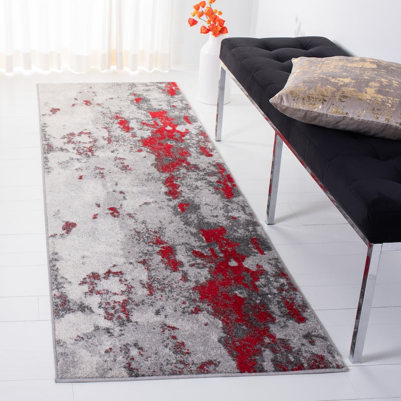SAFAVIEH Adirondack Cordelia Abstract Glam Rug - 2'6" x 8' Runner - Red/Grey