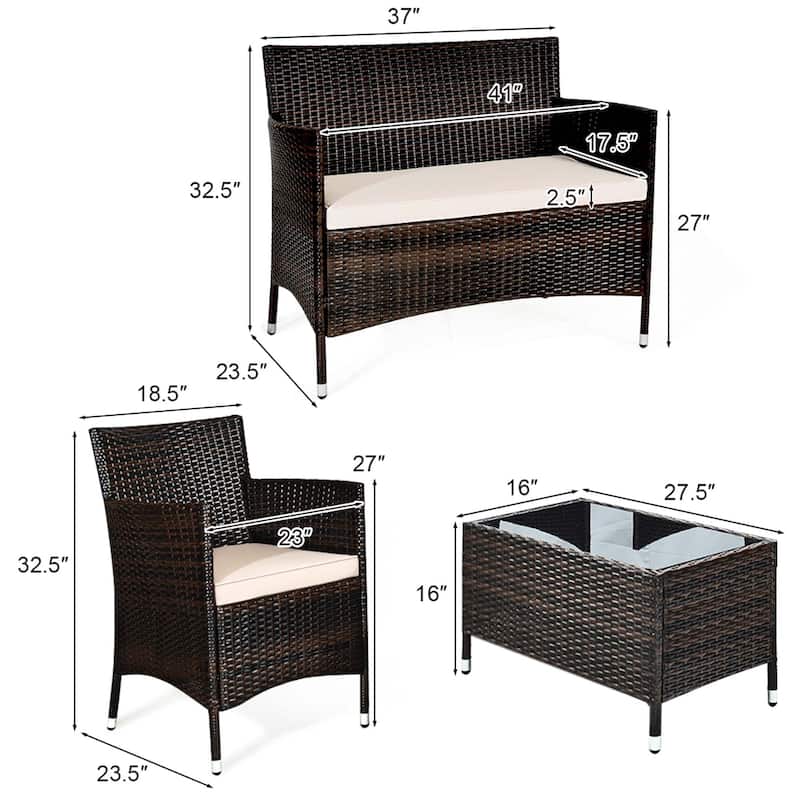 8PCS Patio Rattan Conversation Set Outdoor Furniture Set w/ End Table