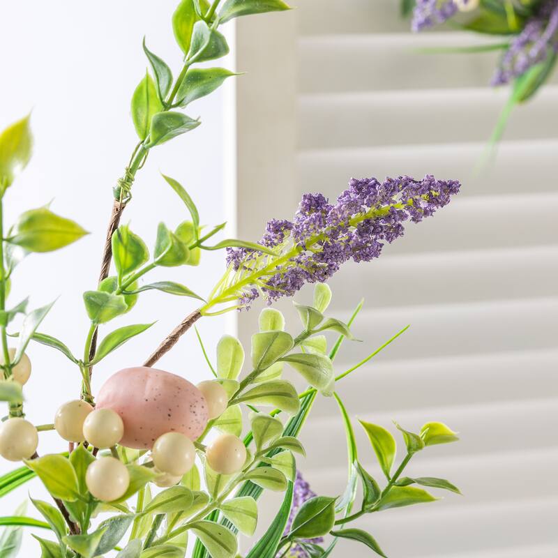 Glitzhome 28"H Set of 2 Easter Eggs Lavender Berries Leaves Picks