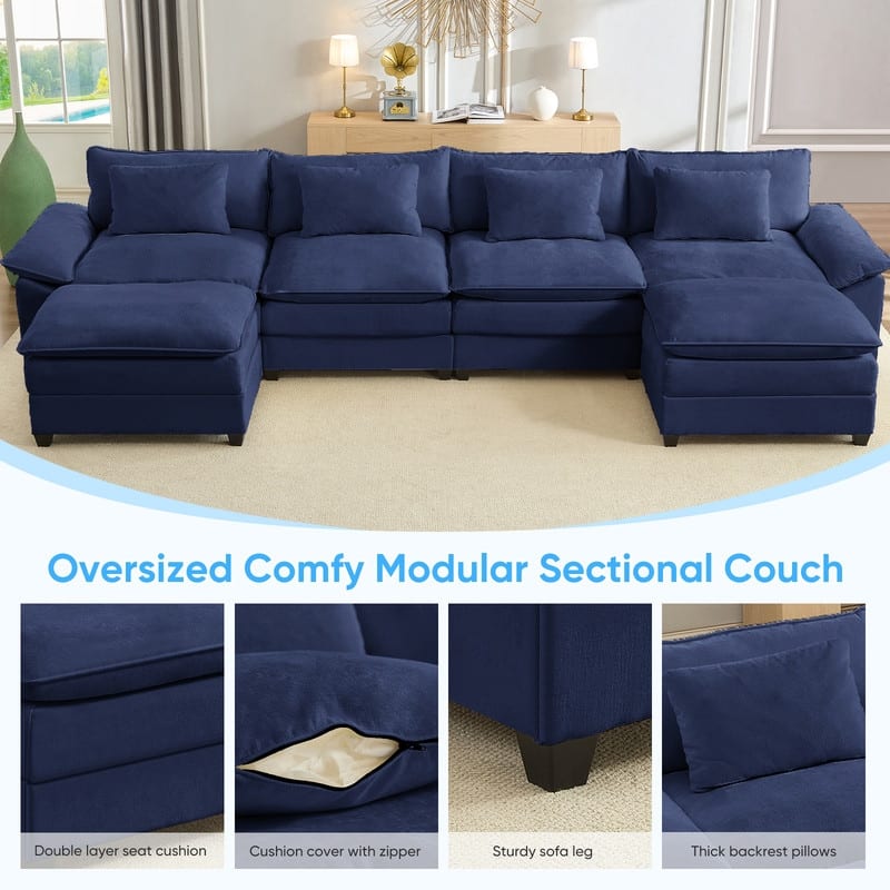 Modern 156''Oversized U-Shaped Modular Sectional Sofa with 2 Ottomans,6-Seat Cloud Couch,Chenille Sofa Sleeper Deep Seat Couches