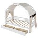 preview thumbnail 29 of 58, Pinewood Ground-Level Twin Size Canopy Bed with Arched Canopy,Tent,Light Strip and Two Drawers