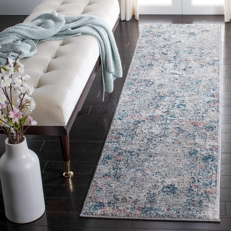 SAFAVIEH Meadow Georgette Modern Abstract Rug - 2' x 9' Runner - Light Grey/Blue