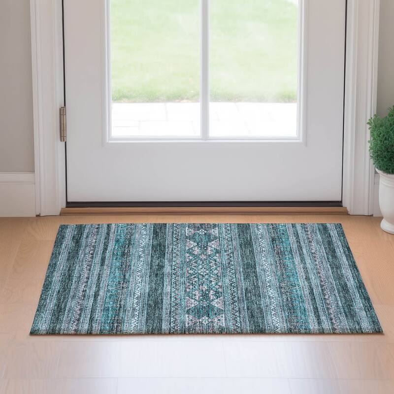 Premium Washable Super Soft Boho Stripe Mayfield Rug - Teal - 1' 8" x 2' 6" - Rectangle