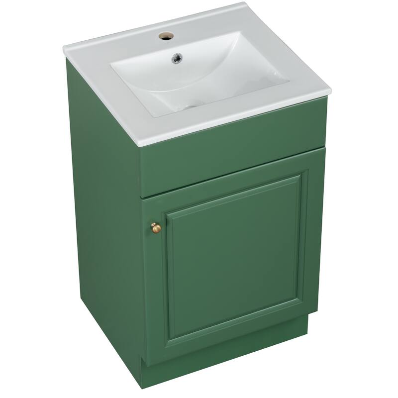Green 20" Bathroom Vanity Cabinet with Sink, Soft Closing Door, Storage Shelf, and Adjustable Interior Shelf