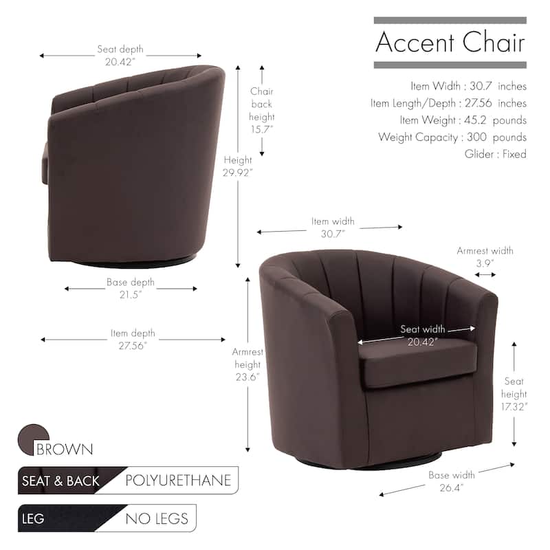 Porthos Home Manon Swivel Faux Leather Barrel Accent Chair with Removable Seat Cushion