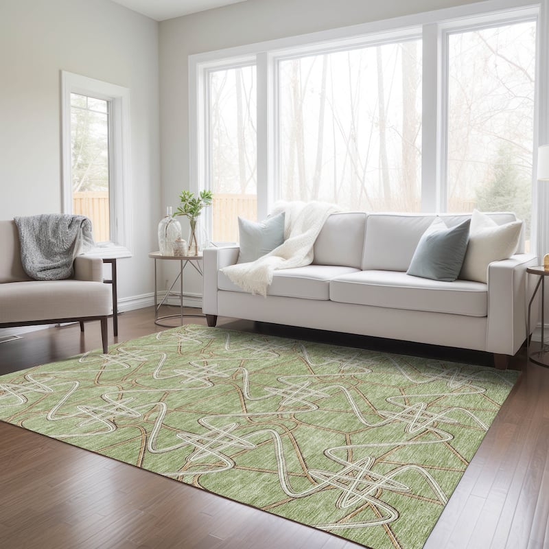 Machine Washable Indoor/ Outdoor Contemporary Links Chantille Rug