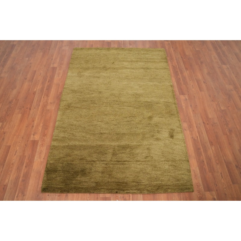 Hand Knotted Oriental 100% Wool Carpet Modern Solid Green Gabbeh Area Rug - 6' 0'' X 4' 0''